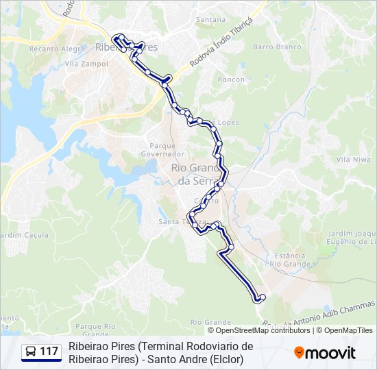 Mapa da linha 117 de ônibus