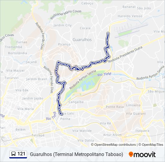 Mapa da linha 121 de ônibus