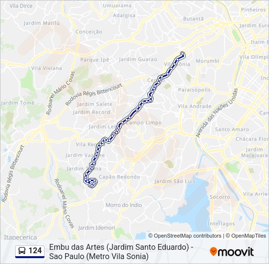 Mapa da linha 124 de ônibus