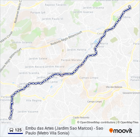 Mapa da linha 125 de ônibus