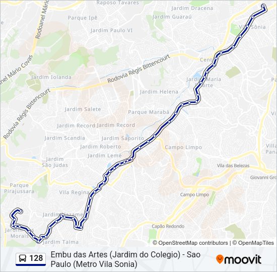 Mapa da linha 128 de ônibus