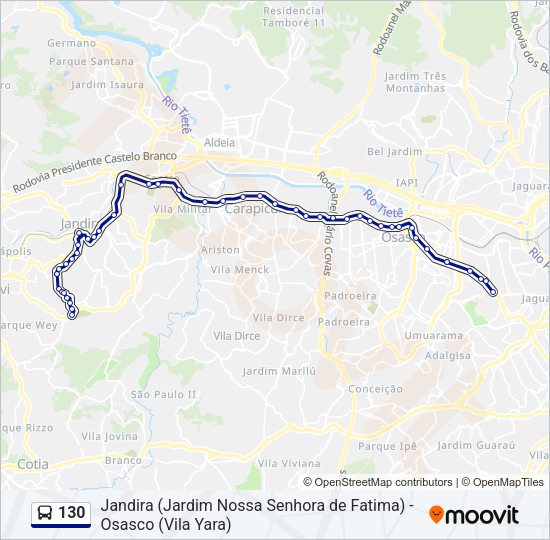 Mapa da linha 130 de ônibus