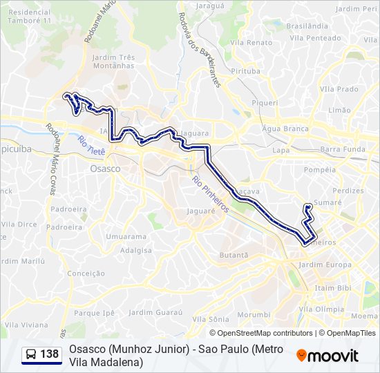 Mapa da linha 138 de ônibus