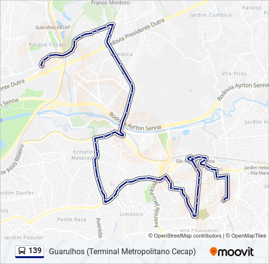 Mapa da linha 139 de ônibus