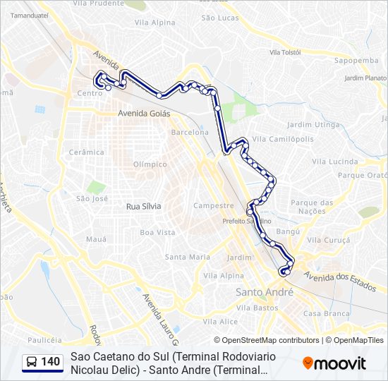 Mapa da linha 140 de ônibus