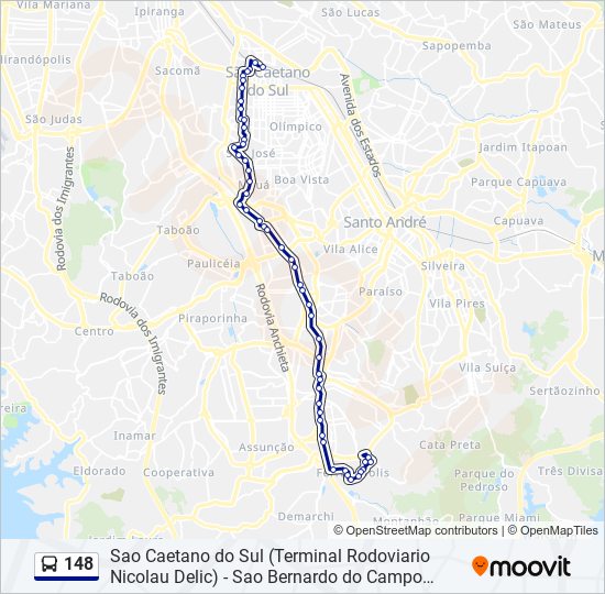 Mapa da linha 148 de ônibus