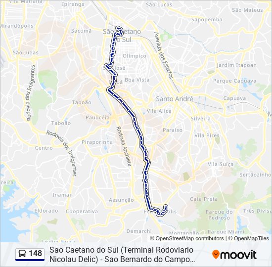 Mapa da linha 148 de ônibus