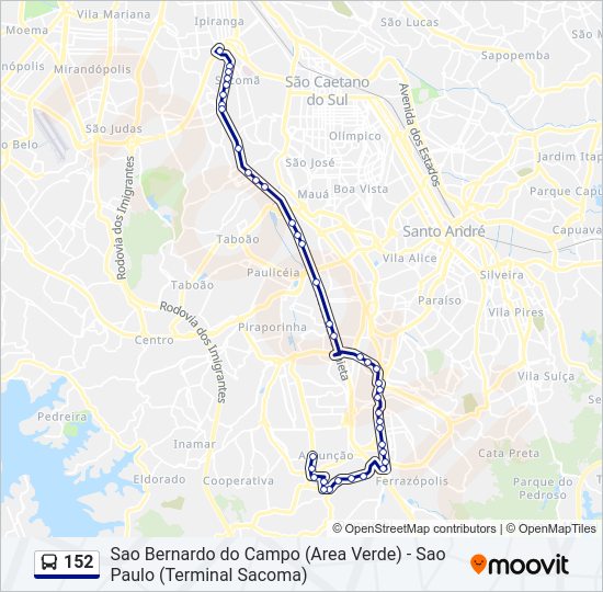 Mapa da linha 152 de ônibus