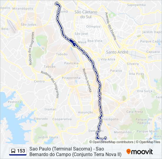 Mapa da linha 153 de ônibus