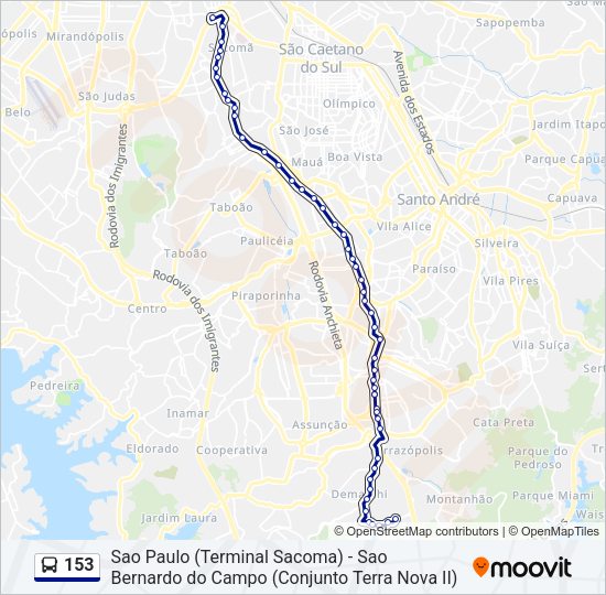 Mapa da linha 153 de ônibus