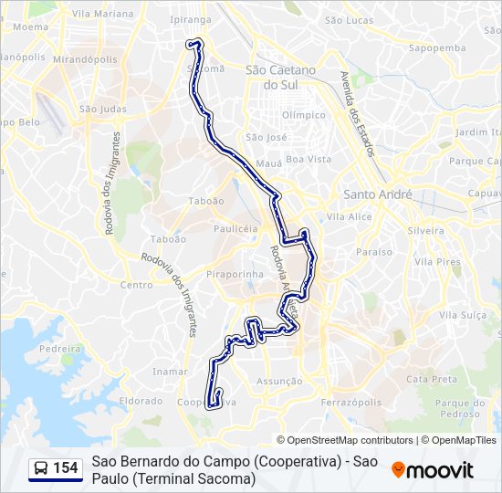 Mapa da linha 154 de ônibus