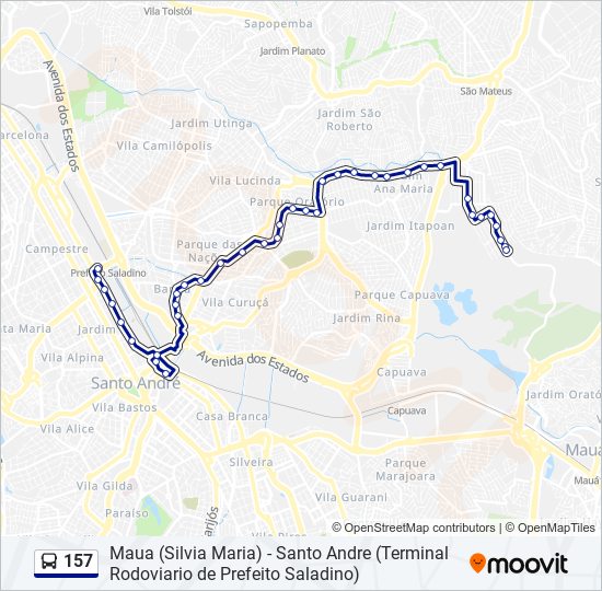 157 bus Line Map