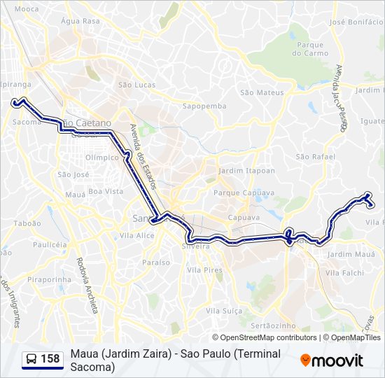 Mapa da linha 158 de ônibus