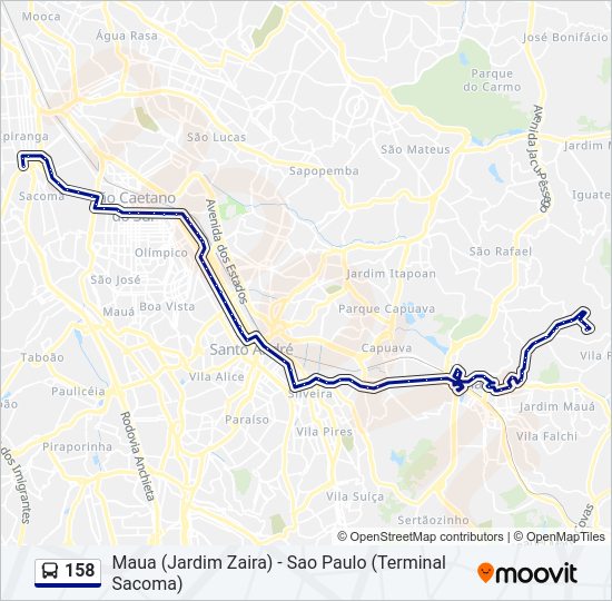 Mapa da linha 158 de ônibus