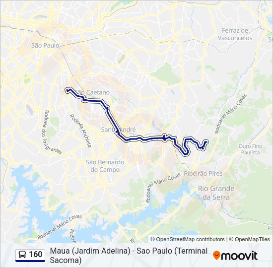 Mapa da linha 160 de ônibus