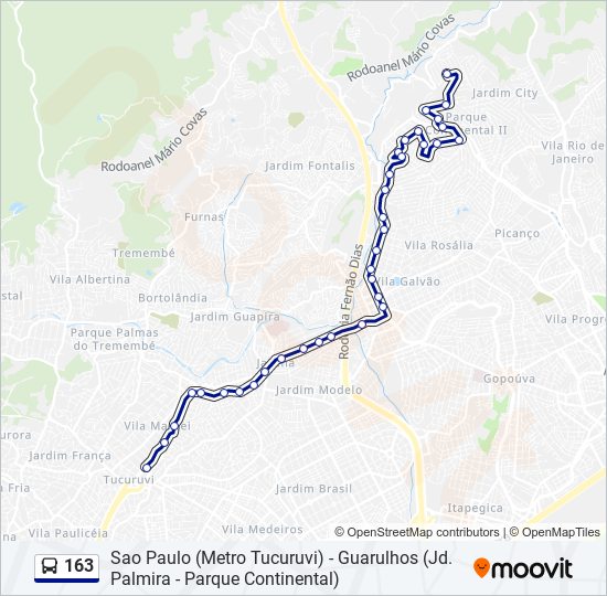 Mapa da linha 163 de ônibus