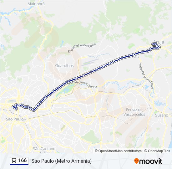 Mapa da linha 166 de ônibus