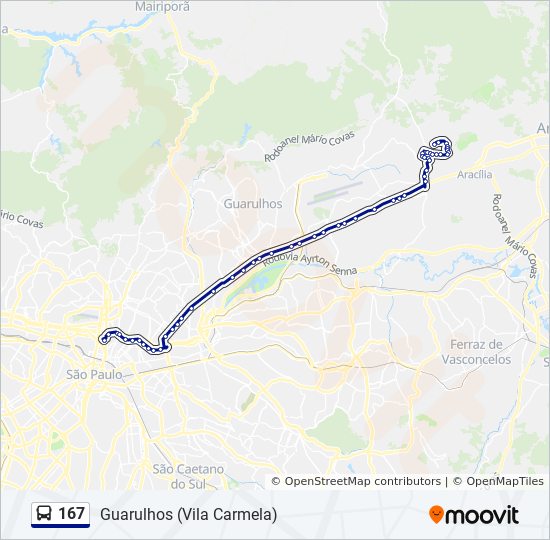 Mapa da linha 167 de ônibus