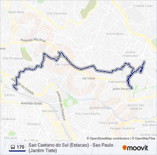 Mapa da linha 170 de ônibus