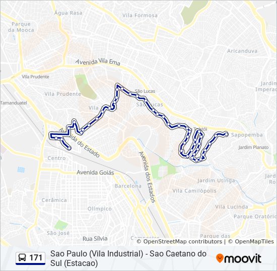 Mapa da linha 171 de ônibus