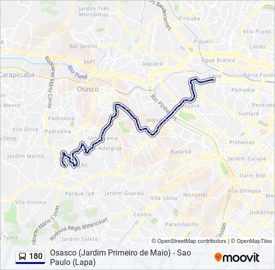 Mapa da linha 180 de ônibus