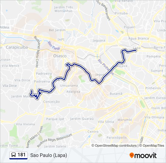 Mapa da linha 181 de ônibus