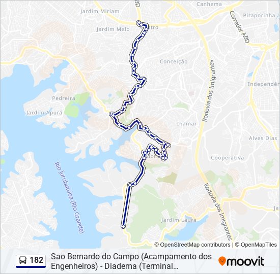 Mapa da linha 182 de ônibus