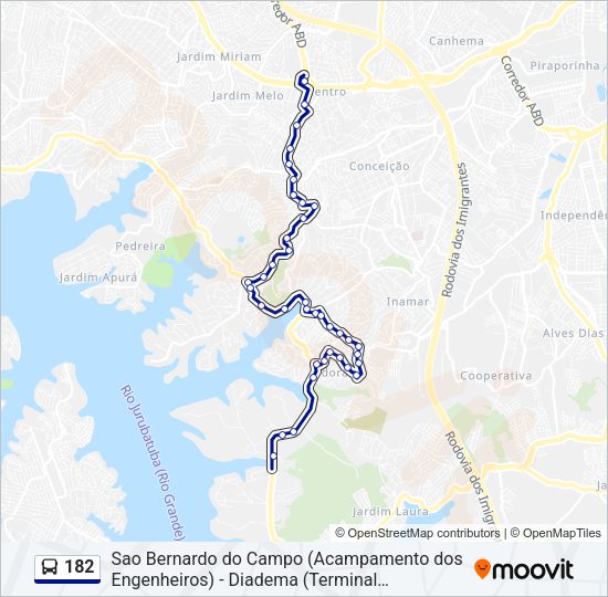 Mapa da linha 182 de ônibus