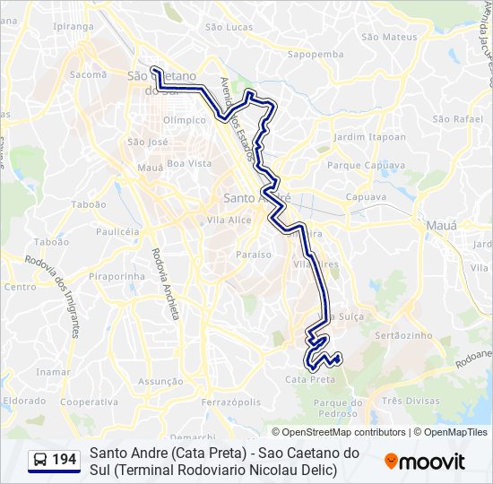 Mapa da linha 194 de ônibus