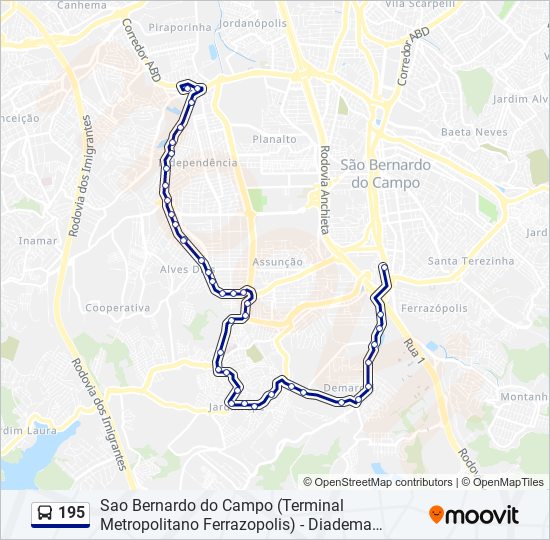 Mapa da linha 195 de ônibus