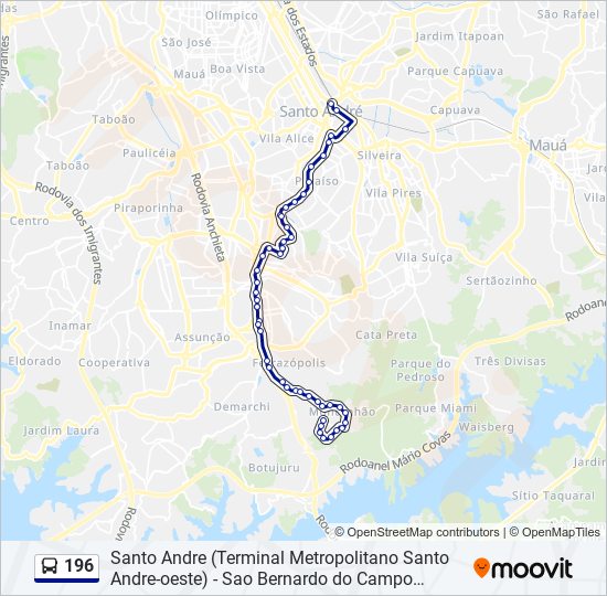 Mapa da linha 196 de ônibus