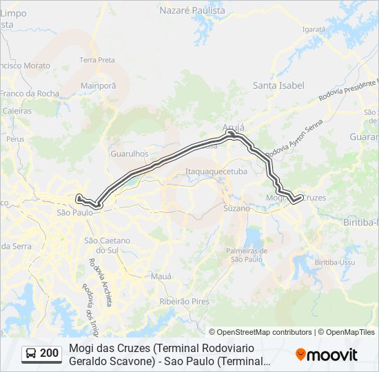 Mapa da linha 200 de ônibus