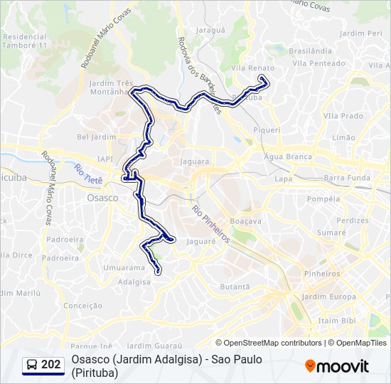 Mapa da linha 202 de ônibus