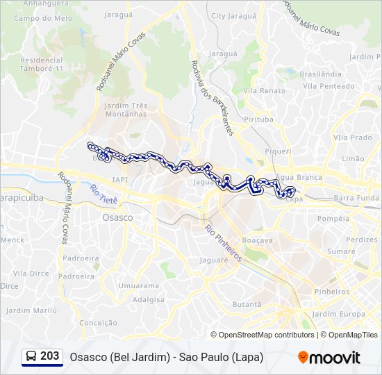 Mapa da linha 203 de ônibus