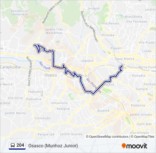 Mapa da linha 204 de ônibus