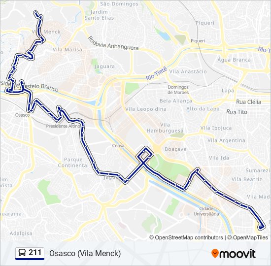 Mapa da linha 211 de ônibus