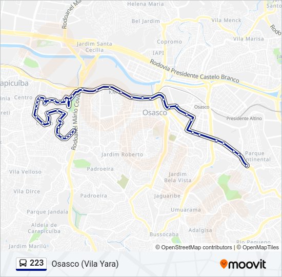 Mapa da linha 223 de ônibus