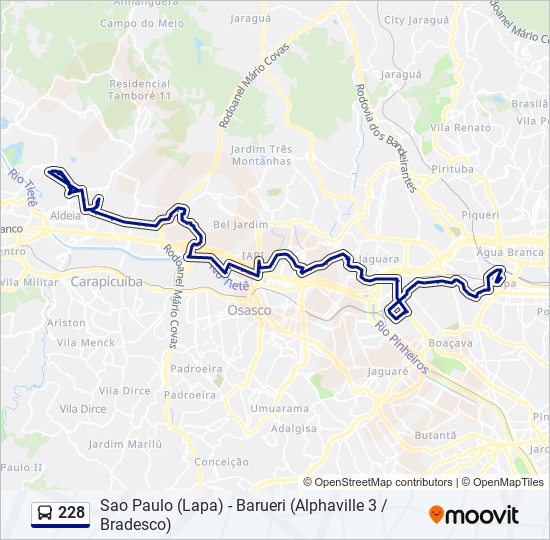 Mapa da linha 228 de ônibus