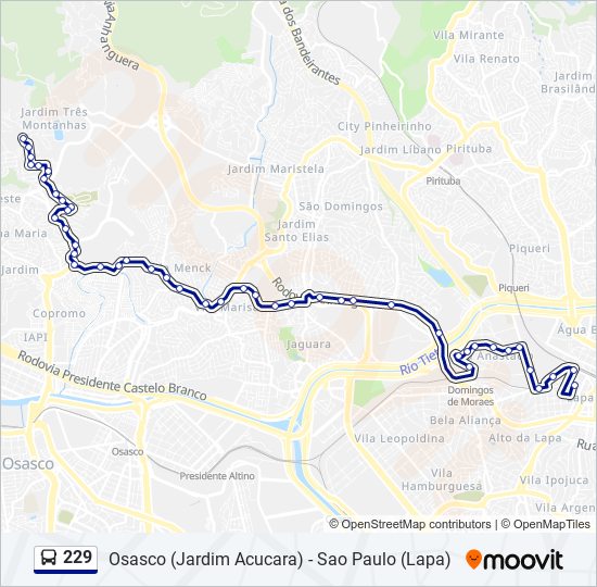 Mapa da linha 229 de ônibus