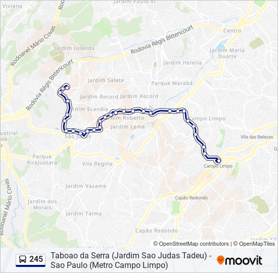 Mapa da linha 245 de ônibus