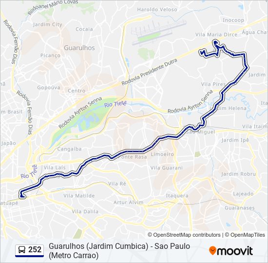 Mapa da linha 252 de ônibus