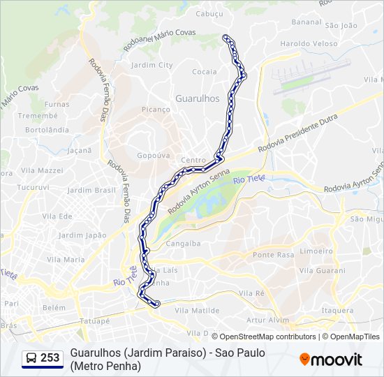 Mapa da linha 253 de ônibus