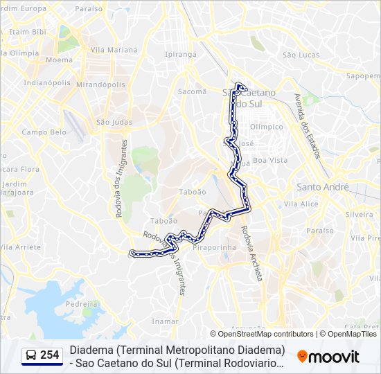 Mapa da linha 254 de ônibus