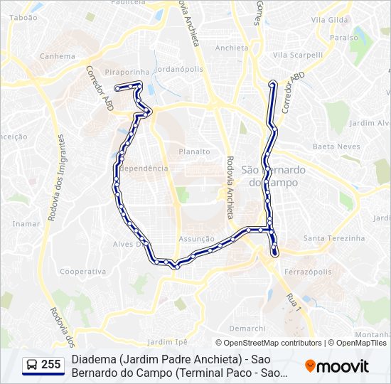 Mapa da linha 255 de ônibus