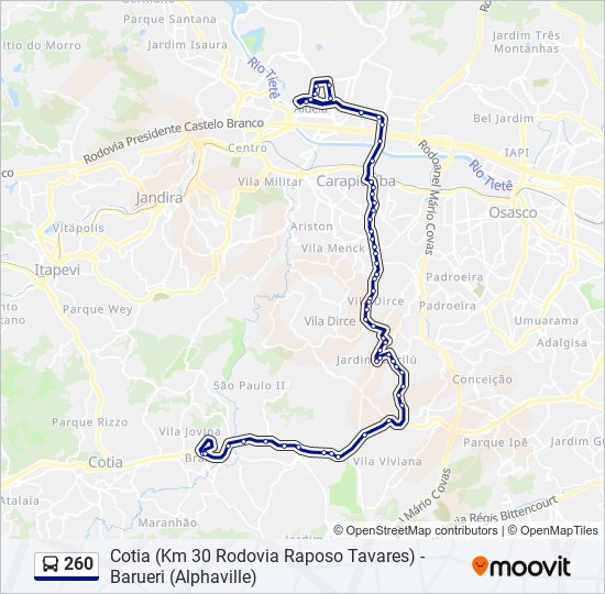 Rota da linha 260: horários, paradas e mapas - Cotia (Km 30 Rodovia