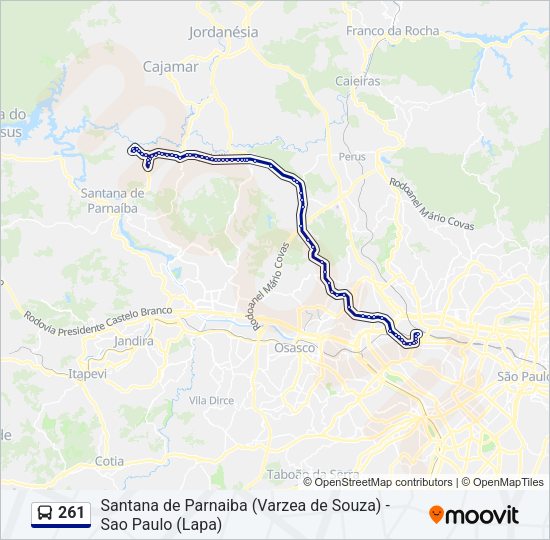 Mapa da linha 261 de ônibus