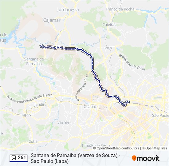 Mapa da linha 261 de ônibus