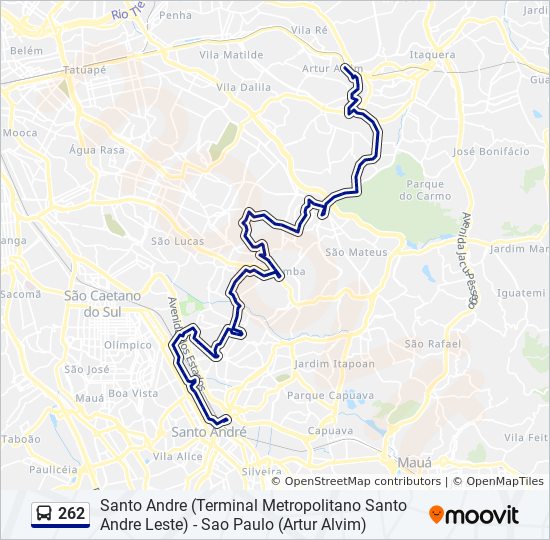 Mapa da linha 262 de ônibus