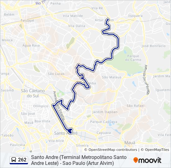 Mapa da linha 262 de ônibus