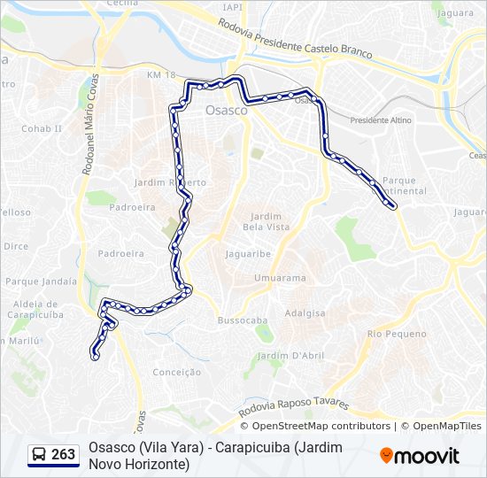 Mapa da linha 263 de ônibus